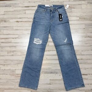 NWT RSQ High Rise Straight Leg Jeans Distressed Light Wash‎ DenimWomen's Size 26